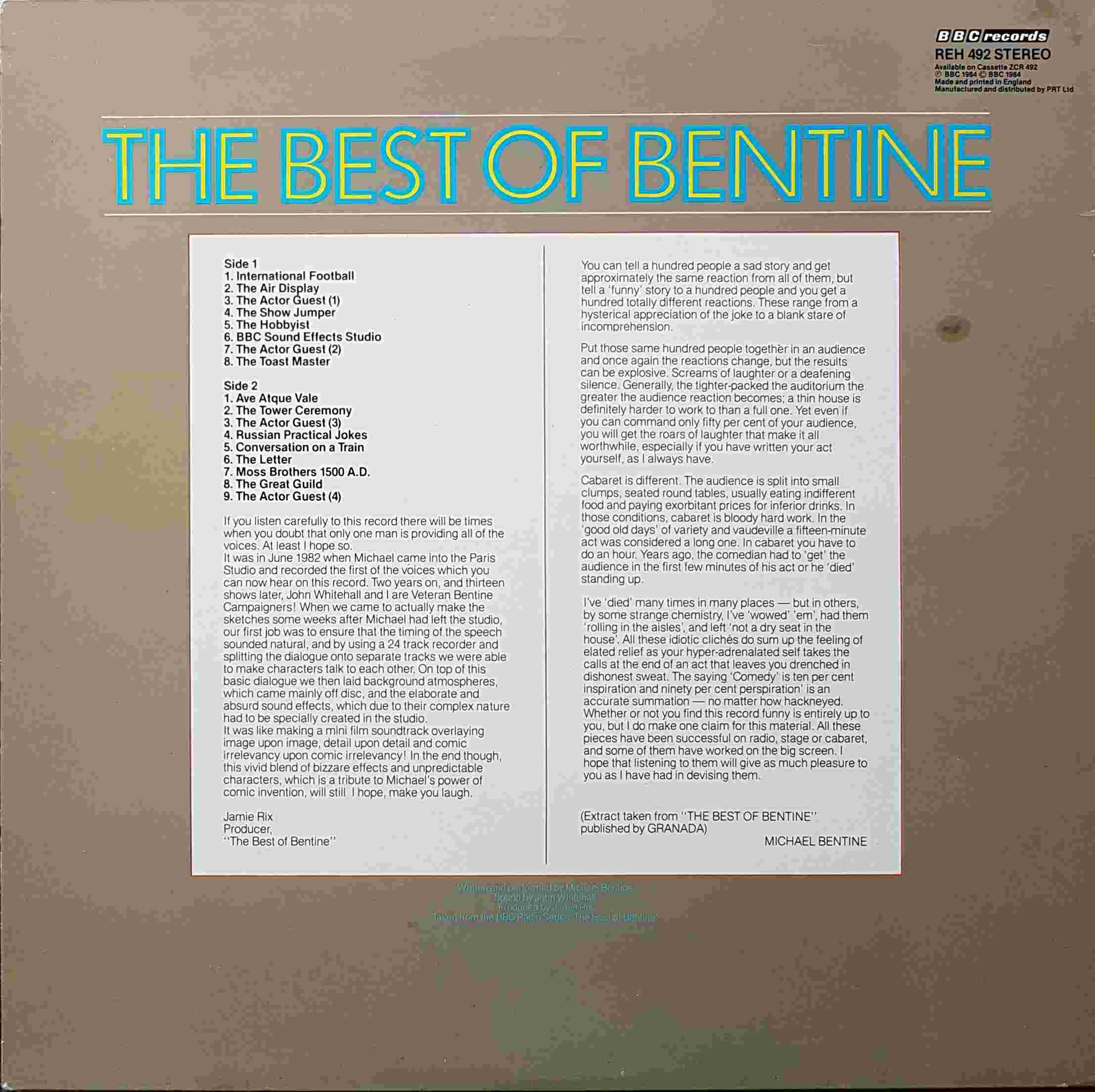 Picture of REH 492 Best of Bentine by artist Michael Bentine from the BBC records and Tapes library